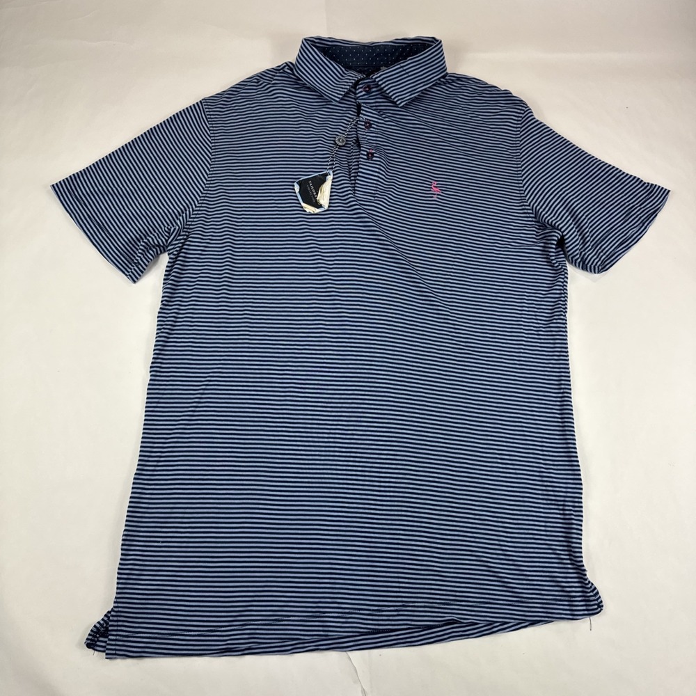 Tailorbyrd Collection Polo Mens XXL Blue Striped Golf Shirt Performance Preppy